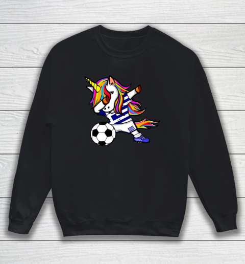 Funny Dabbing Unicorn Greece Football Greek Flag Soccer Sweatshirt
