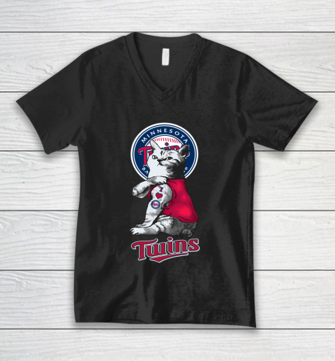 MLB Baseball My Cat Loves Minnesota Twins V-Neck T-Shirt