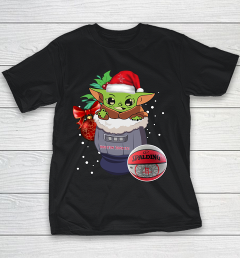 Houston Rockets Christmas Baby Yoda Star Wars Funny Happy NBA Youth T-Shirt 2