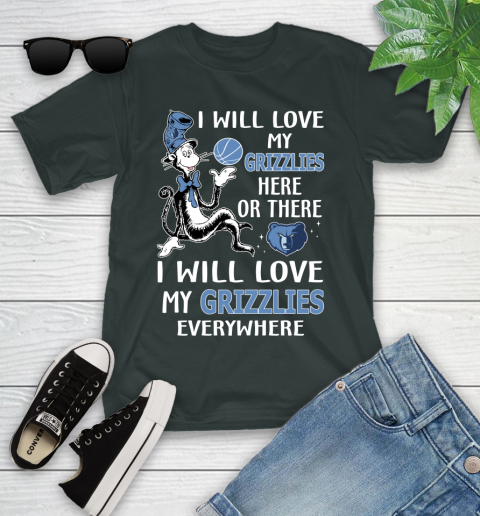 NBA Basketball Memphis Grizzlies I Will Love My Grizzlies Everywhere Dr Seuss Shirt Youth T-Shirt 5