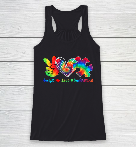 Autism Awareness Accept Understand Love Autism Mom Tie Dye Fitted Racerback Tank