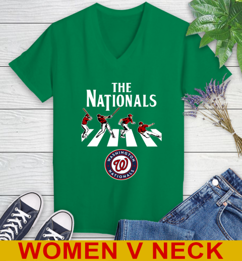 MLB Baseball Washington Nationals The Beatles Rock Band Shirt Women's V-Neck T-Shirt 5