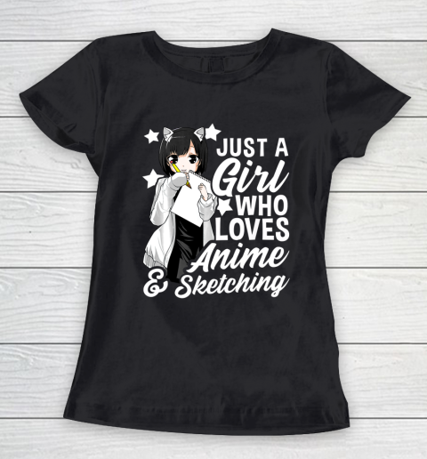 Anime Girl Just A Girl Who Loves Anime and Sketching Drawing Women's T-Shirt
