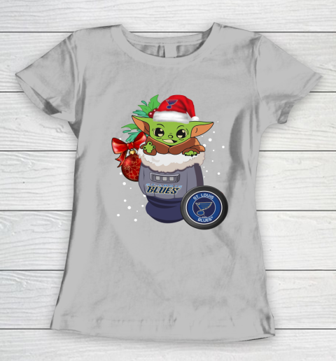 St.Louis Blues Christmas Baby Yoda Star Wars Funny Happy NHL Women's T-Shirt 6