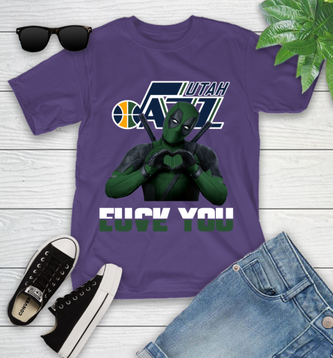 NBA Utah Jazz Deadpool Love You Fuck You Basketball Sports Youth T-Shirt 3