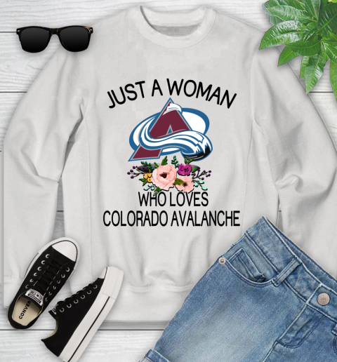 NHL Just A Woman Who Loves Colorado Avalanche Hockey Sports Youth Sweatshirt