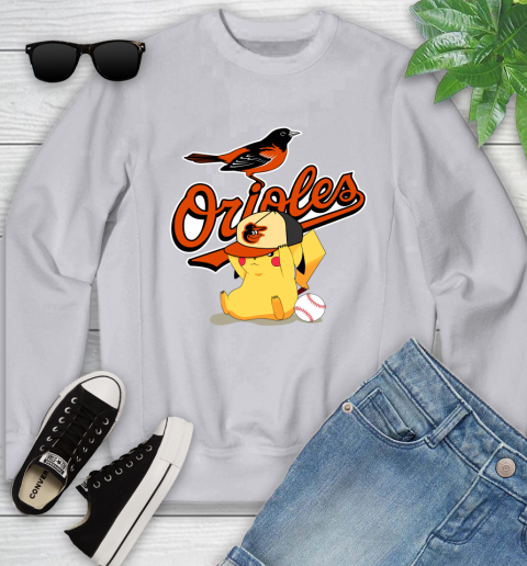 MLB Pikachu Baseball Sports Baltimore Orioles Youth Sweatshirt 4