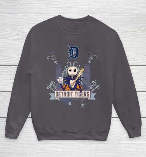 MLB Detroit Tigers Baseball Jack Skellington Halloween Youth Sweatshirt 5