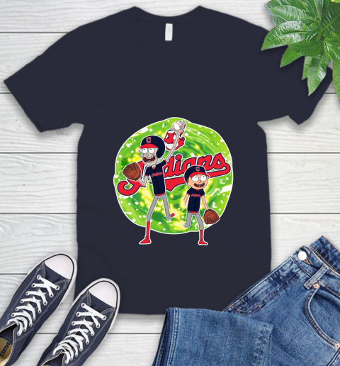MLB Cleveland Indians Rick And Morty Baseball Sports V-Neck T-Shirt 3