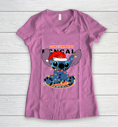 Cincinnati Bengals NFL Football noel stitch Christmas Women's V-Neck T-Shirt 8