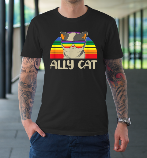 Ally Cat LGBT Gay Rainbow Pride Flag T-Shirt