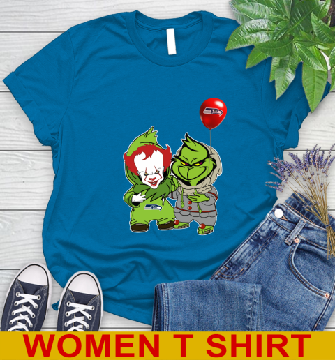 Seattle Seahawks Baby Pennywise Grinch Christmas NFL Football Women's T-Shirt 7
