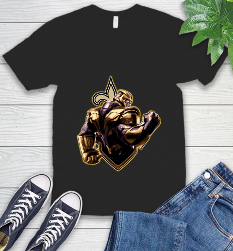 NFL Thanos Avengers Endgame Football Sports New Orleans Saints V-Neck T-Shirt 2