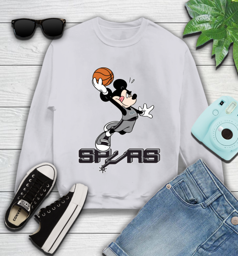NBA Basketball San Antonio Spurs Cheerful Mickey Mouse Shirt Youth Sweatshirt 4