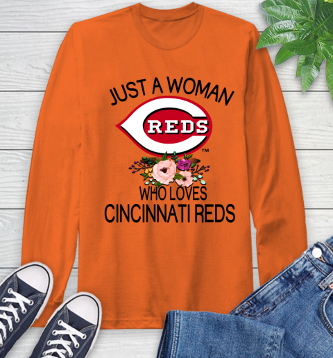 MLB Just A Woman Who Loves Cincinnati Reds Baseball Sports Long Sleeve T-Shirt 3
