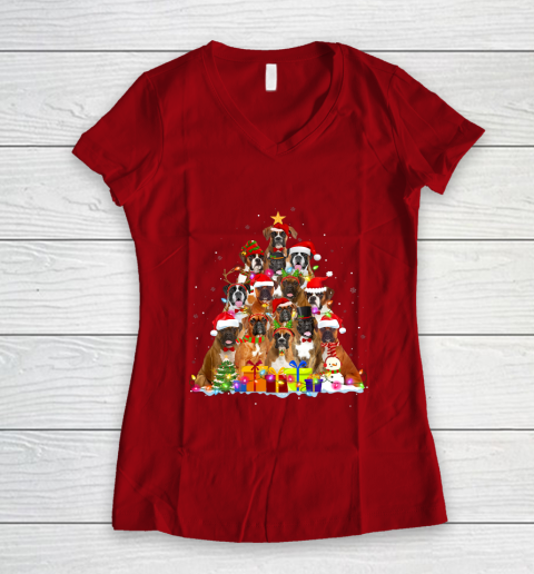 Christmas Pajama Boxer Tree Xmas Gifts Dog Dad Mom Women's V-Neck T-Shirt 8
