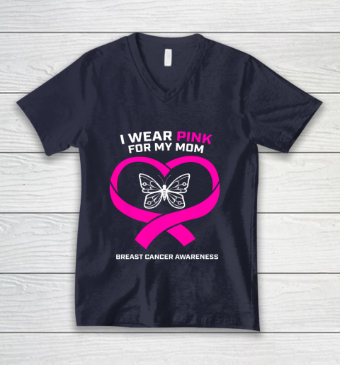 Men Women Kids Wear Pink For My Mom Breast Cancer Awareness V-Neck T-Shirt 2