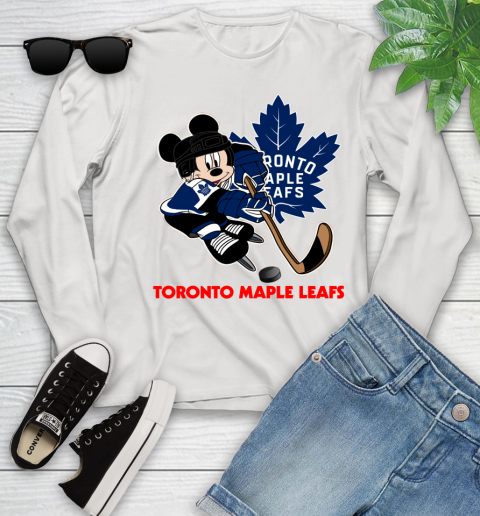 NHL Toronto Maple Leafs Mickey Mouse Disney Hockey T Shirt Youth Long Sleeve