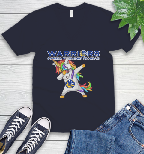 Golden State Warriors NBA Basketball Funny Unicorn Dabbing Sports V-Neck T-Shirt 3