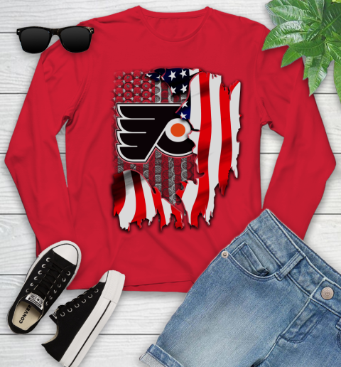 Philadelphia Flyers NHL Hockey American Flag Youth Long Sleeve 12 Philadelphia Flyers NHL Hockey American Flag Youth Long Sleeve - Image 12