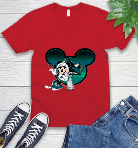 NHL San Jose Sharks Stanley Cup Mickey Mouse Disney Hockey T Shirt V-Neck T-Shirt 7