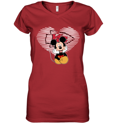 NFL Kansas City Chiefs The Heart Mickey Mouse Disney Football T Shirt TB1YvV4RQEm women v neck t shirt 39 95 151514 front red