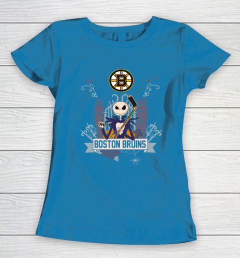 NHL Boston Bruins Hockey Jack Skellington Halloween Women's T-Shirt 6