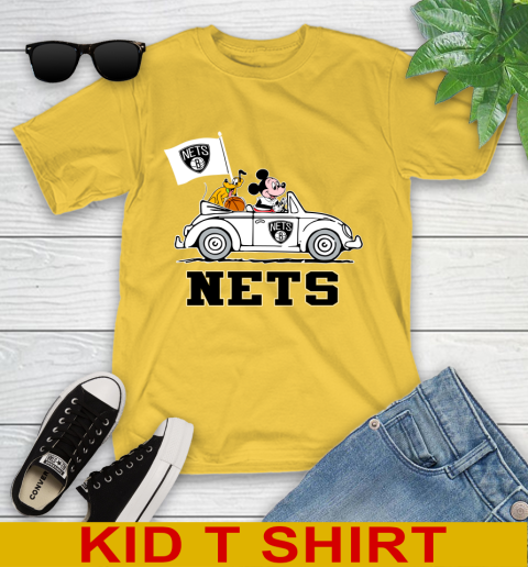 NBA Basketball Brooklyn Nets Pluto Mickey Driving Disney Shirt Youth T-Shirt 8