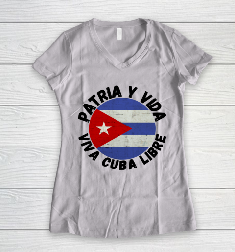 Patria Y Vida Viva Cuba Libre SOS CUba Free Cuba Women's V-Neck T-Shirt