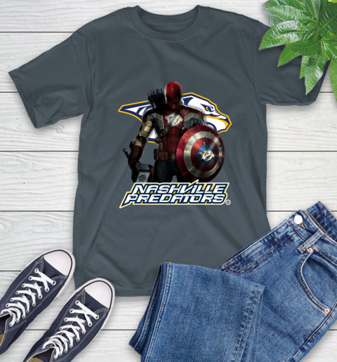 NHL Captain America Thor Spider Man Hawkeye Avengers Endgame Hockey Nashville Predators T-Shirt 9
