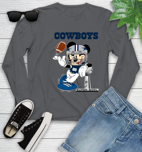 NFL Dallas Cowboys Mickey Mouse Disney Super Bowl Football T Shirt Youth Long Sleeve 8