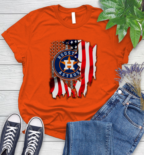 Houston Astros MLB Baseball American Flag Women's T-Shirt 3