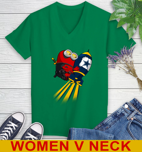 NFL Football Dallas Cowboys Deadpool Minion Marvel Shirt Women's V-Neck T-Shirt 5