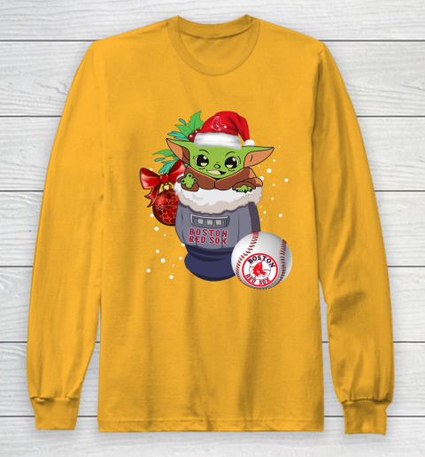 Boston Red Sox Christmas Baby Yoda Star Wars Funny Happy MLB Long Sleeve T-Shirt 3
