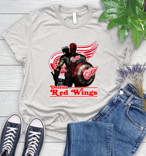 NHL Captain America Thor Spider Man Hawkeye Avengers Endgame Hockey Detroit Red Wings Women's T-Shirt