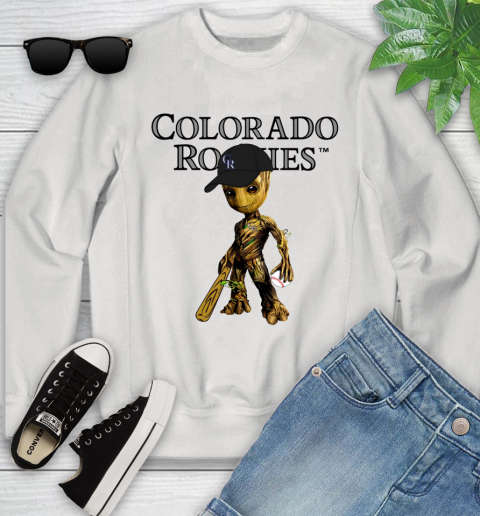 MLB Colorado Rockies Groot Guardians Of The Galaxy Baseball Youth Sweatshirt