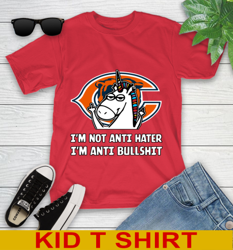 Chicago Bears NFL Football Unicorn I'm Not Anti Hater I'm Anti Bullshit Youth T-Shirt 10