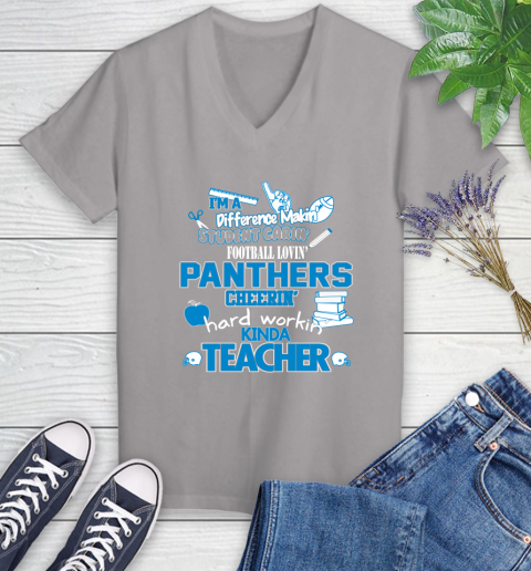 Carolina Panthers NFL I'm A Difference Making Student Caring Football Loving Kinda Teacher Women's V-Neck T-Shirt 4