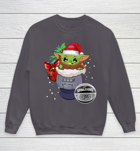 San Antonio Spurs Christmas Baby Yoda Star Wars Funny Happy NBA Youth Sweatshirt 6