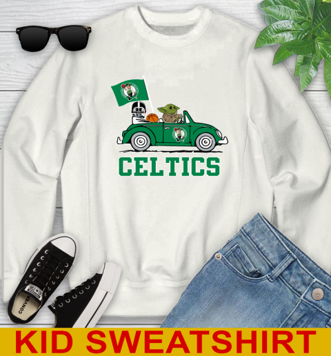 NBA Basketball Boston Celtics Darth Vader Baby Yoda Driving Star Wars Shirt Youth Sweatshirt