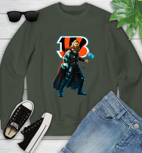 NFL Thor Avengers Endgame Football Cincinnati Bengals Youth Sweatshirt 10