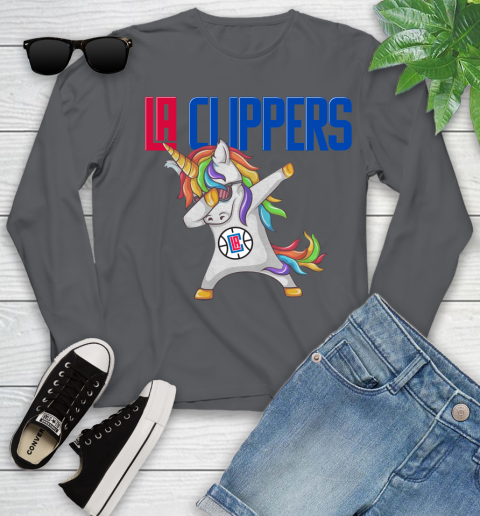 LA Clippers NBA Basketball Funny Unicorn Dabbing Sports Youth Long Sleeve 8