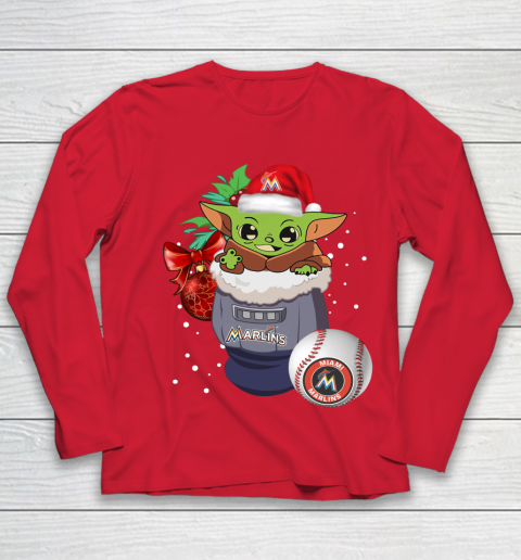 Miami Marlins Christmas Baby Yoda Star Wars Funny Happy MLB Youth Long Sleeve 10