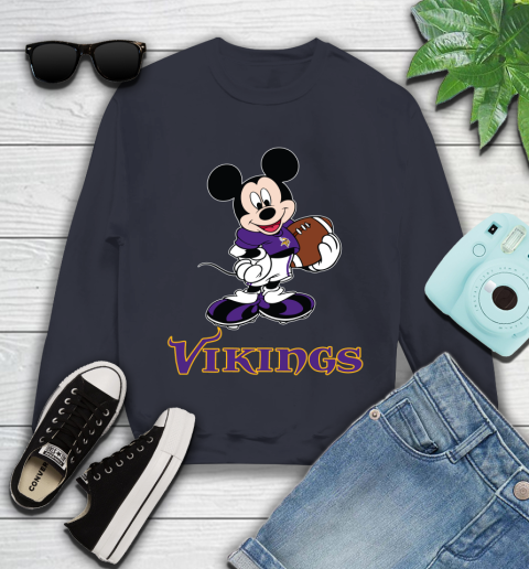 NFL Football Minnesota Vikings Cheerful Mickey Mouse Shirt Youth Sweatshirt 3