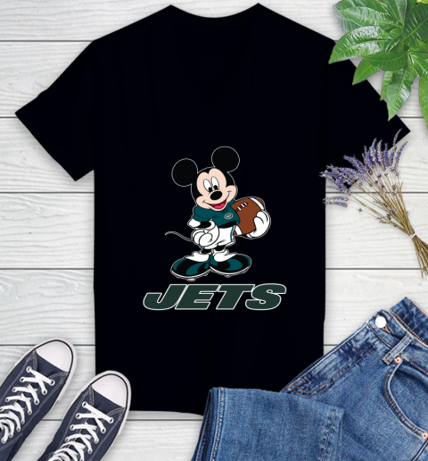 NFL Football New York Jets Cheerful Mickey Mouse Shirt Women's V-Neck T-Shirt