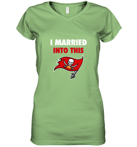 qndk i married into this tampa bay buccaneers football nfl women v neck t shirt 39 front lime