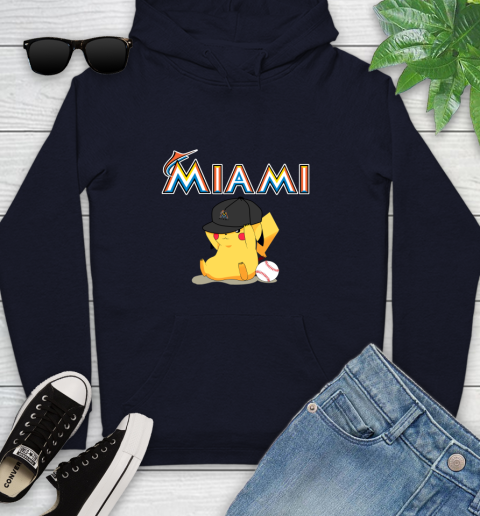 MLB Pikachu Baseball Sports Miami Marlins Youth Hoodie 4