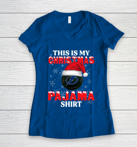 Tampa Bay Lightning This Is My Christmas Pajama Shirt NHL Women's V-Neck T-Shirt 7