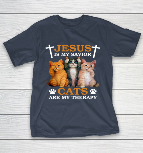 Jesus is My Savior Cat are My Therapy Christians Cat Lover T-Shirt 3