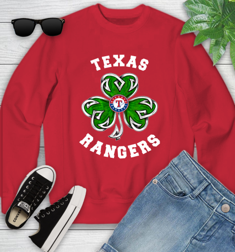 MLB Texas Rangers Three Leaf Clover St Patrick's Day Baseball Sports Youth Sweatshirt 8